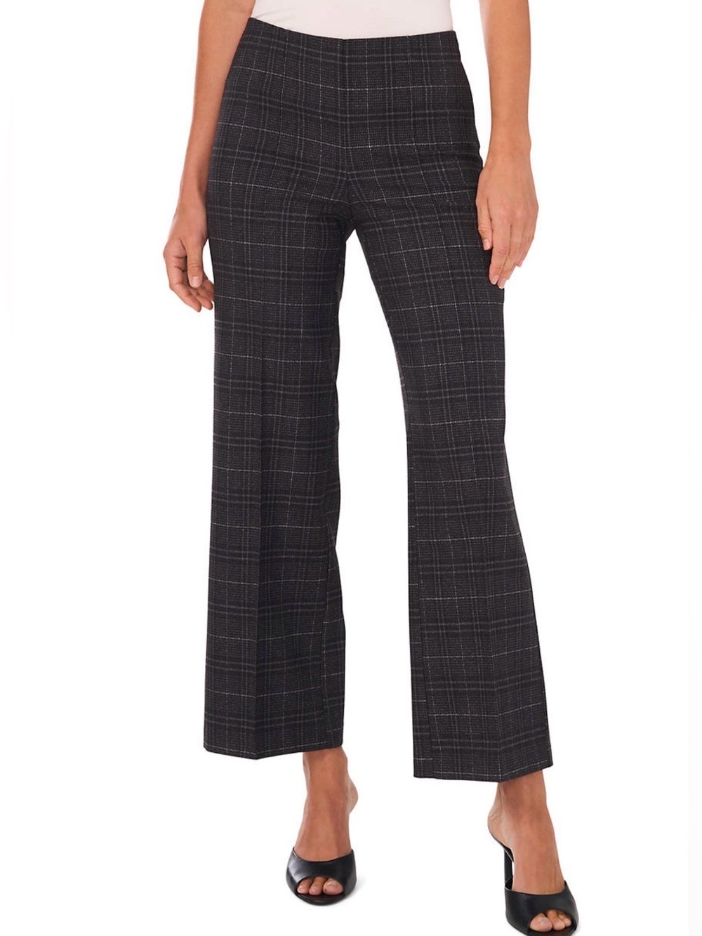 Vince Camuto Women’s Black Plaid Wide-Leg Trousers - Sz Medium